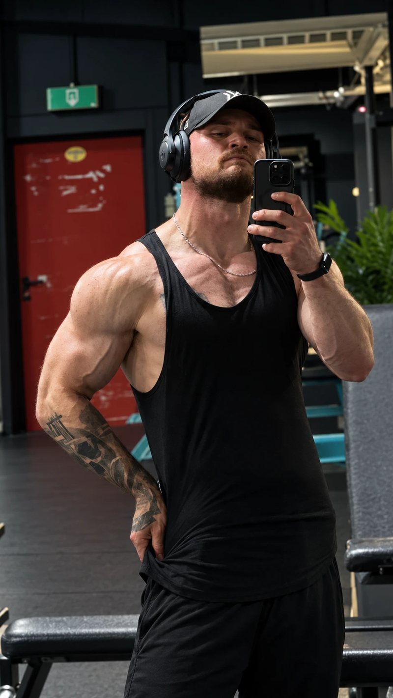 Walter, dein Coach, beim Spiegel-Selfie im Gym